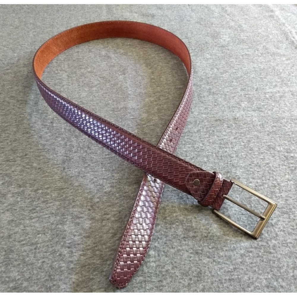 Braided Brown Leather Belt Silver Tone Buckle Federato in Pelle‎ Mens 51" 130cm